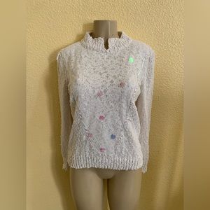 VTG Colter Bay International Size Medium Ivory Knit Sweater With Lace Details